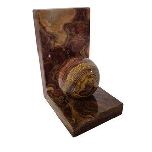 Vintage Bookend Sphere Natural Solid Onyx Brown Amber Banded Mid Century Decor